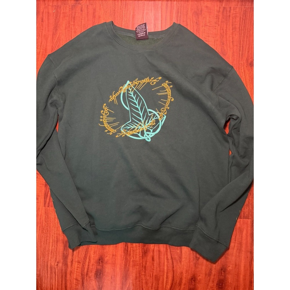 BoxLunch Lord of the Rings One Ring Crewneck Sweatshirt SZ L Green Elvish Script